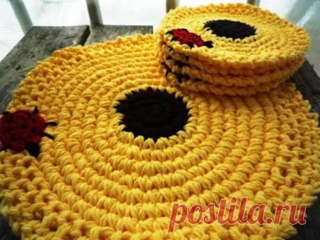 Crochet Placemat Yellow Flower Placemat Crochet от MonikaDesign