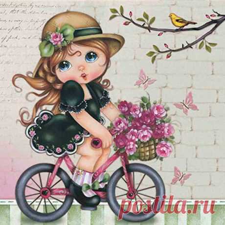 Papel Scrap Decor Folha Simples 15x15 Menina na Bicicleta SDSXV-046 - Litoarte - PalacioDaArte