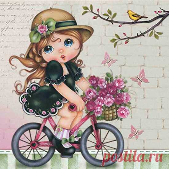 Papel Scrap Decor Folha Simples 15x15 Menina na Bicicleta SDSXV-046 - Litoarte - PalacioDaArte