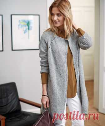 Удлиненный кардиган без застежки - схема вязания спицами. Вяжем Кардиганы на Verena.ru