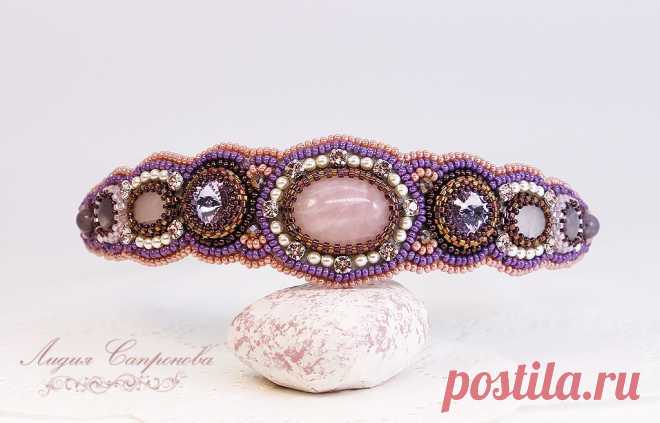 Ободок с розовым кварцом и жемчугом Элегантный | biser.info - всё о бисере и бисерном творчестве