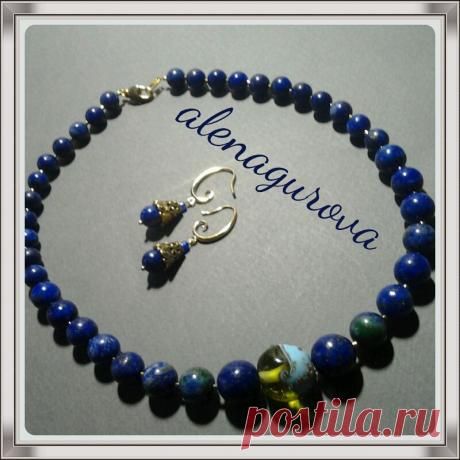 бусы чекеп из лазурита и муранского стекла... вся фурнитура позолота 24к