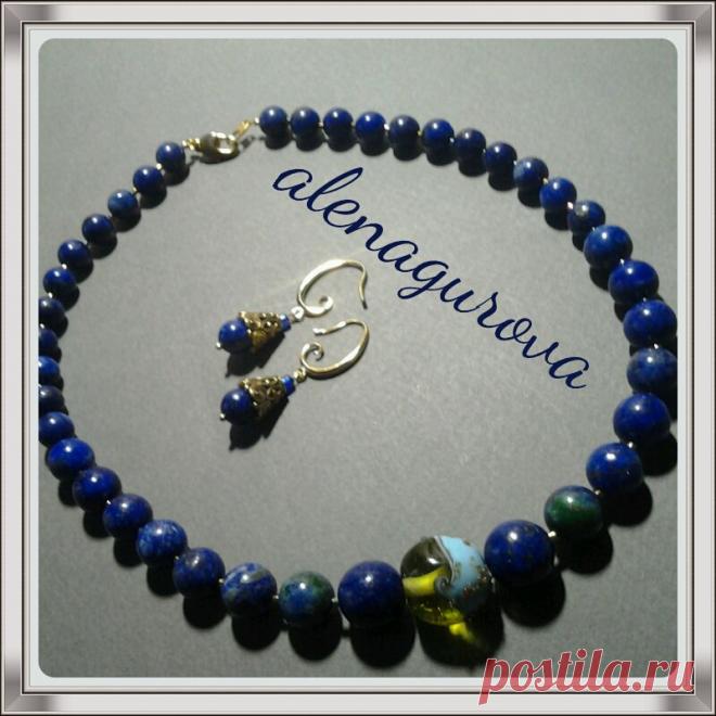 бусы чекеп из лазурита и муранского стекла... вся фурнитура позолота 24к