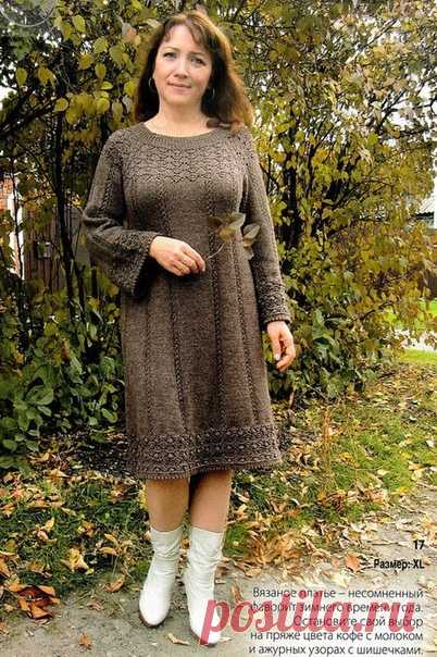 ТЕПЛОЕ ПЛАТЬЕ СПИЦАМИ РЕГЛАНОМ СВЕРХУ.