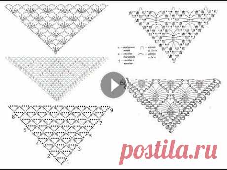 Ажурные узоры для шали крючком - идеи и схемы для вязания/ Openwork shawls crochet patterns diagrams...