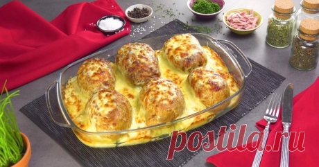 Печеный картофель с начинкой в сливочном соусе: простой и очень вкусный рецепт