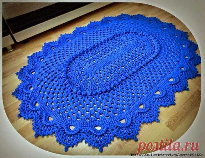 Коврик овальный крючком. Подробнейший МК в фото + описание на русском языке.