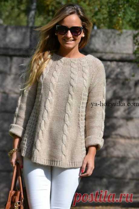 Свитер оверсайз спицами узором из кос. Схемы вязания свитеров oversize