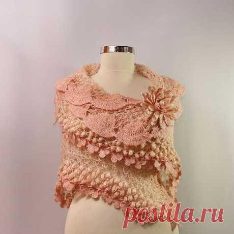 Angel Flight / Bridal Shawl Wrap Crochet Pink Gold Ruffle ... | croch…