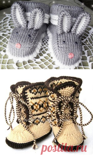 Пинетки *Зайчики* связанные спицами - Modnoe Vyazanie ru.com