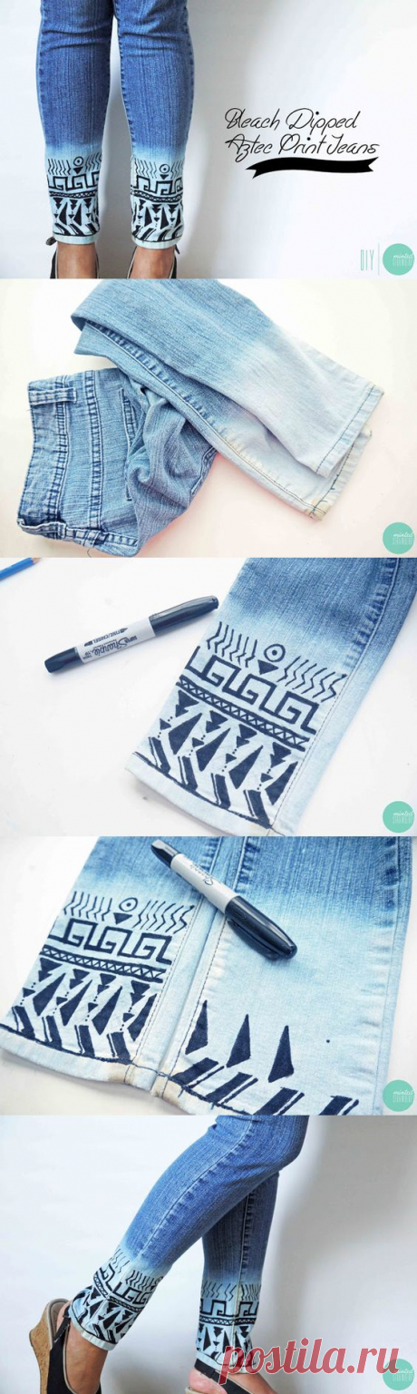 24 Wonderful Ideas and Tutorials to Refashion Your Old Jeans | Aztec style, Aztec and Clothes