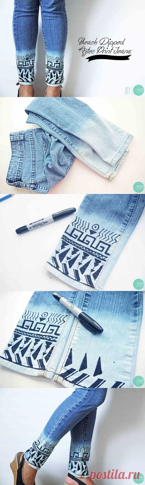 24 Wonderful Ideas and Tutorials to Refashion Your Old Jeans | Aztec style, Aztec and Clothes