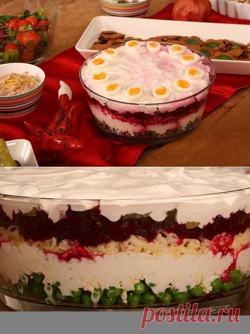 Салат «Семь слоев»(свекла,сыр.яйца,огурцы.горошек)