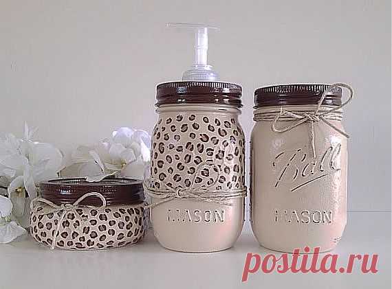 Painted Mason Jars Home Decor Bathroom Decor... / Handmade / ДЕКОР ПРЕДМЕТОВ / Pinme.ru / Ravlik Ravlik