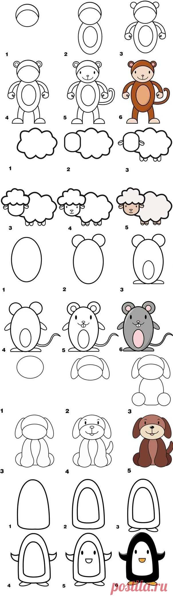 Учимся рисовать животных - Поделки с детьми | Деткиподелки
