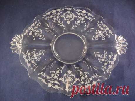 Fostoria Navarre Clear Handled Cake Plate Platter Etch Baroque Shape 10" | eBay