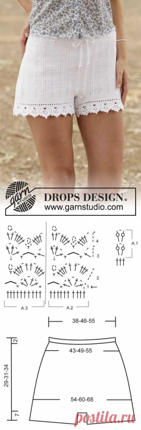 Virkade DROPS shorts i ”Safran” med stolpar och hеlmцnster. Stl S - XXL. ~ DROPS Design