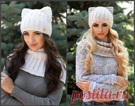 Котошапки - шапочки с ушками связанные спицами - Modnoe Vyazanie ru.com