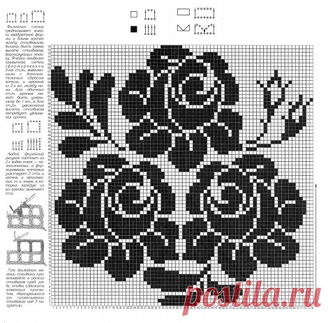 Для кофточки с розами. Филейное вязание