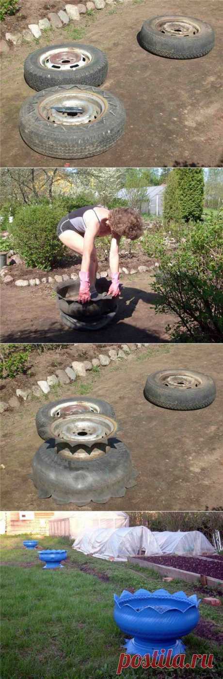 Клумба, делаем из колеса