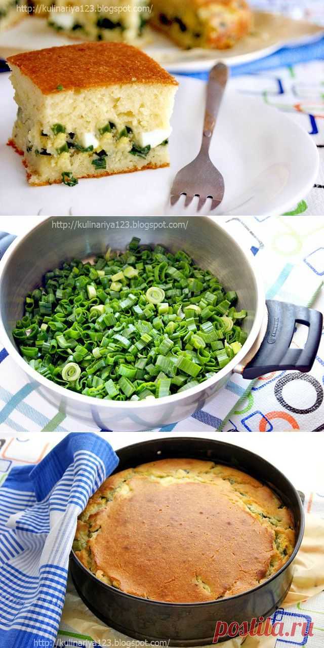 Быстрый (заливной) пирог с зелёным луком и яйцом.