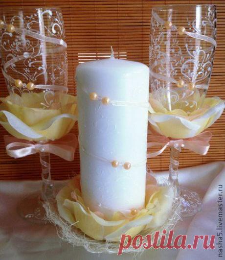 свадебный набор нежность в желтом - оранжевый,свадебные аксессуары,свадебные бокалы