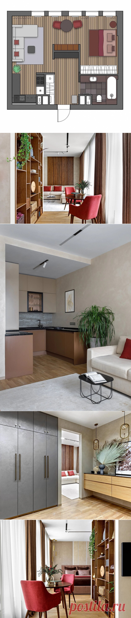 Грамотная перепланировка студии 46 м² с пятью окнами для молодой девушки: до и после  🧐 .
Проект квартиры 46 метров с 5 окнами был разработан, чтобы максимально использовать пространство.
Так появились кухня-столовая-гостиная, гардеробная, хозяйственная комната, рабочий кабинет, гостевой санузел, просторная прихожая.
Главная задача — сделать квартиру максимально светлой, светлой и функциональной.
В студии появились двери, чтобы отделить кухню и отделить спальню от гостиной.
Кухня-столовая-гост…