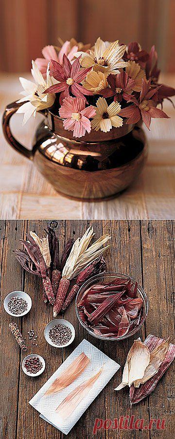 Цветы из кукурузных листьев