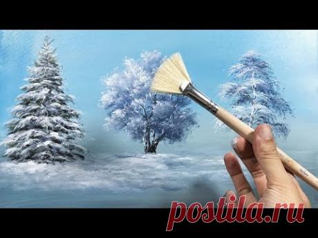 How to Draw a Beautiful Winter Tree with Fan Brush - Lesson 17