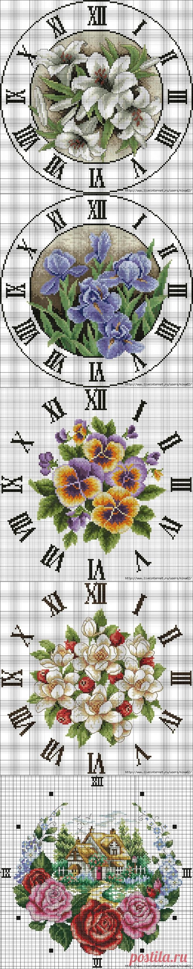 Вышитые часы - 16 схем для вышивки | Вышивка крестом