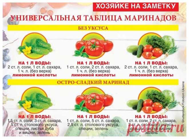 Универсальная таблица маринадов