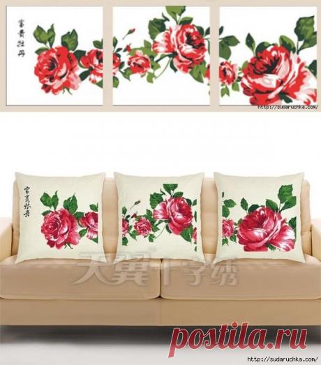 &quot;Розы&quot;. Вышивка крестом на подушках
