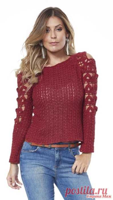 Джемпер с ажурными рукавами Симпатичный джемпер связан простыми узорами, акцент сделан на рукавах.  https://www.liveinternet.ru/