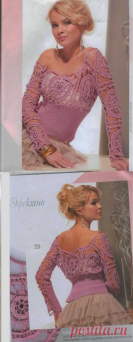 Нежная кофточка. Спицы+крючок | Умелые ручки