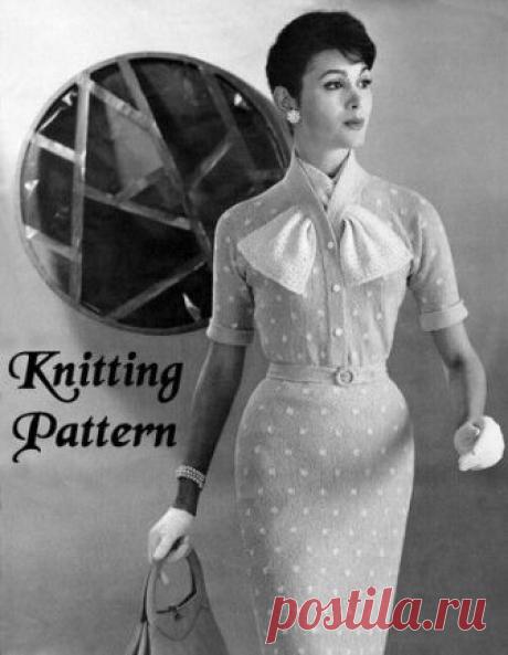 1950's PENCIL WIGGLE DRESS WITH ASCOT SCARF KNITTING PATTERN No 5025
