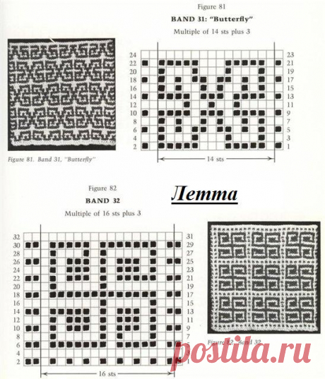 Схемы узоров "ленивого" жаккарда. Часть 2