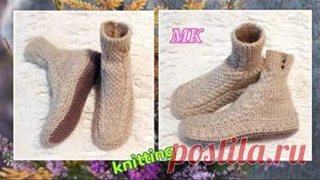 🔥 Носки-тапки с необычной боковой стенкой➡️ МК на двух спицах, без шва на подошве 😍