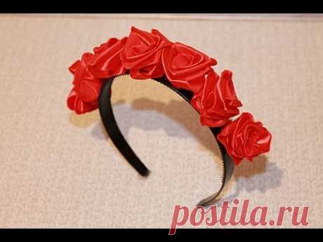 Ободок с РОЗАМИ КАНЗАШИ мастер класс / DIY Kanzashi