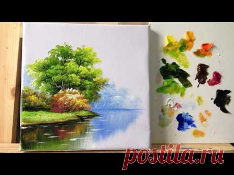 How to paint trees and bushes in acrylics  part 1 - YouTube