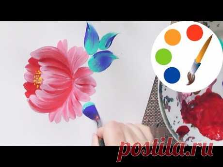 Easy way to paint a simple flower by a round brush, acrylic painting, irishkalia