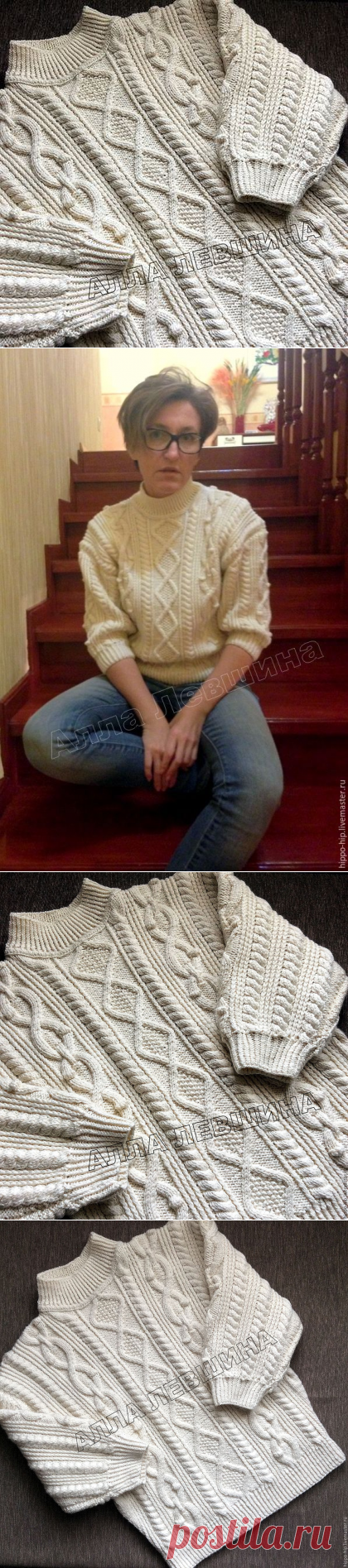 Купить Свитер ВитЛуи - комбинированный, араны, свитер вязаный, свитер женский, свитер с горлом