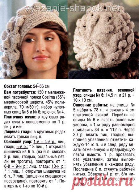 Объемный берет спицами, описание | ВЯЗАНИЕ ШАПОК: женские шапки спицами и крючком, мужские и детские шапки, вязаные сумки