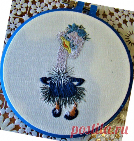 Ostrich Thread Painting Pattern Needlepoint Hand Embroidery | Etsy
