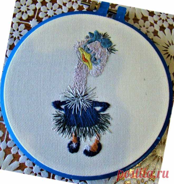 Ostrich Thread Painting Pattern Needlepoint Hand Embroidery | Etsy