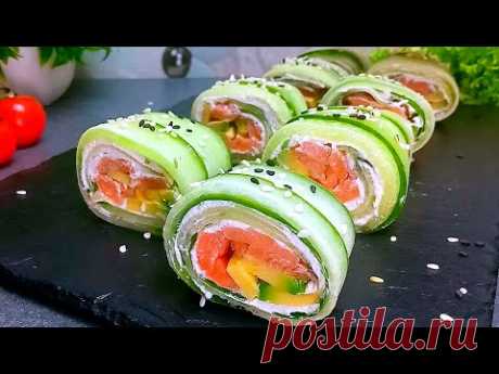 Так ПРОСТО и так ВКУСНО! Закуска на праздничный стол! Роллы из огурца с красной рыбой.