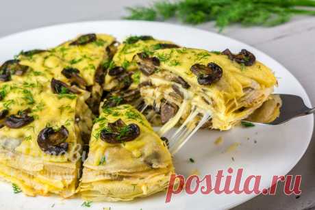 Такой Вкусной Закуски Вы Еще НЕ Пробовали! Закусочный блинный торт с грибами и сыром | Готовим с Оксаной Пашко | Яндекс Дзен