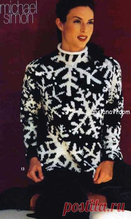 Жаккардовый пуловер со снежинками | Вяжем с Лана Ви