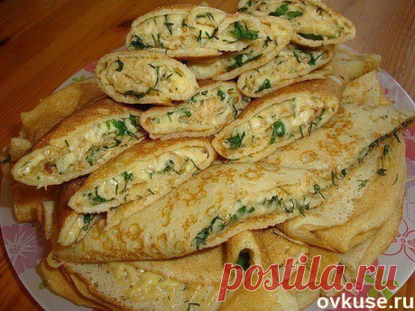 Блинные конверты с сыром и зеленью - Простые рецепты Овкусе.ру