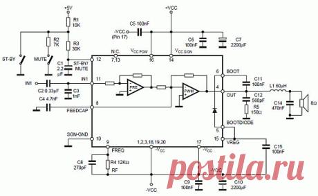 10W Class D Power Audio Amplifier with TDA7480