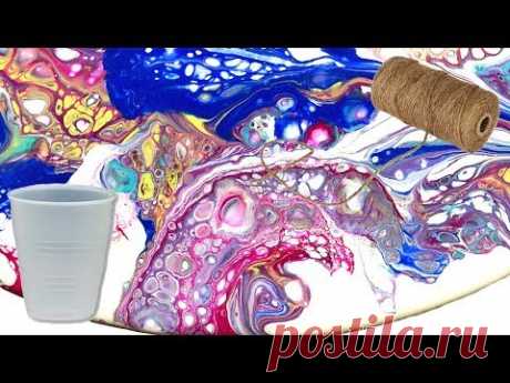 String Technique over a DRIP Cup Fluid Art and Acrylic Pouring